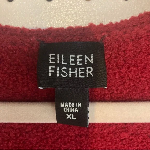 Eileen Fisher Rich Red Wool Blend V-Neck Sweater XL minor spots at cuff - Picture 7 of 14